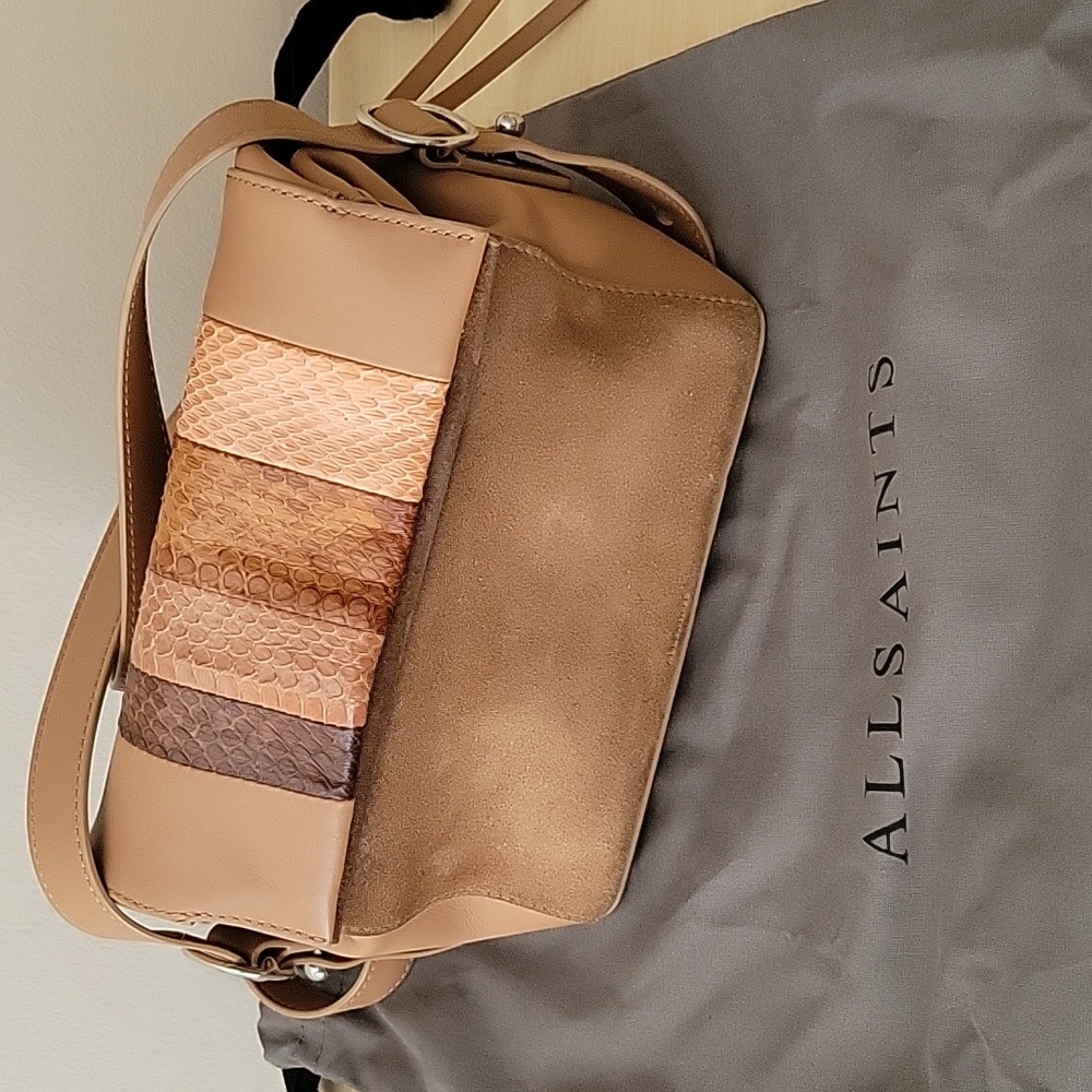 All Saints snakeskin and leather crossbody bag
